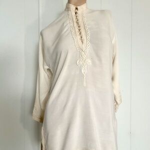 VTG 1970s White Cotton Moroccan Blouse Sz S